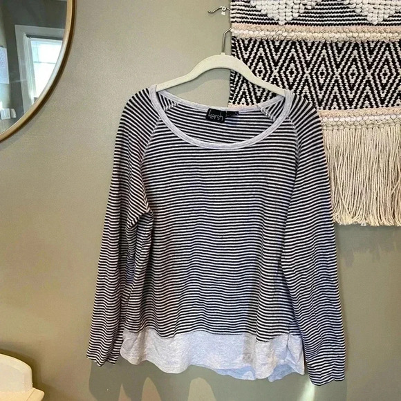 KERSH LONG SLEEVE STRIPE SCOOP NECK TOP SWEATER M - Picture 2 of 4